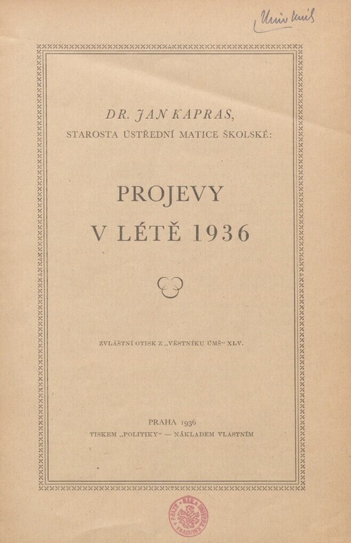 Projevy v létě 1936