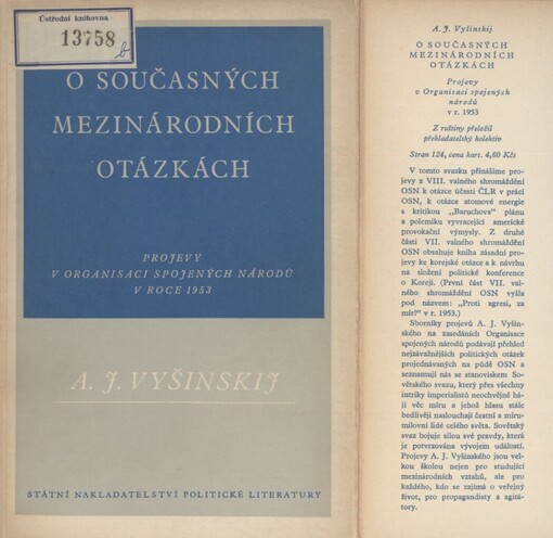 O současných mezinárodních otázkách: projevy v Organisaci spojených národů v roce 1953