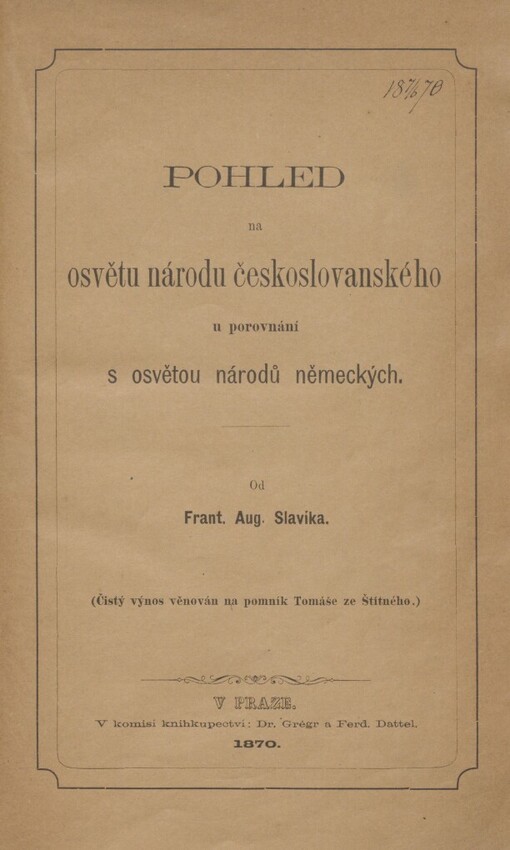 Pohled na osvětu národu českoslovanského u porovnání s osvětou národů německých