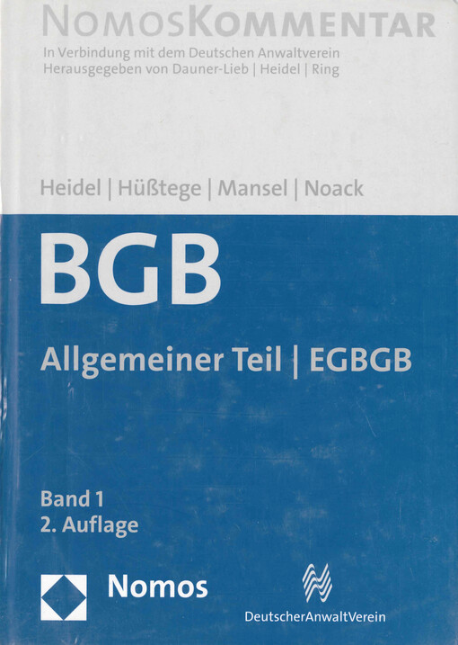 BGB : allgemeiner Teil / EGBGB. Band 1