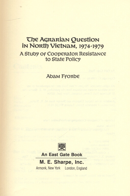 The agrarian question in North Vietnam, 1974-1979 : a study of cooperator resistance in state policy