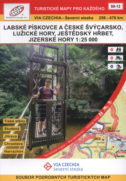Via Czechia - Severní stezka : 256-476 km : soubor podrobných turistických map. S8-12, Labské pískovce a České Švýcarsko, Lužické hory, Ještědský hřbet, Jizerské hory