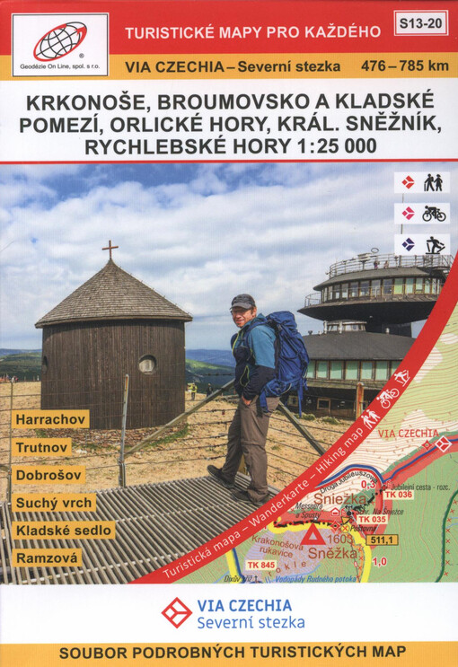 Via Czechia - Severní stezka : 476-785 km : soubor podrobných turistických map. S13-20, Krkonoše, Broumovsko a Kladské pomezí, Orlické hory, Králický Sněžník, Rychlebské hory