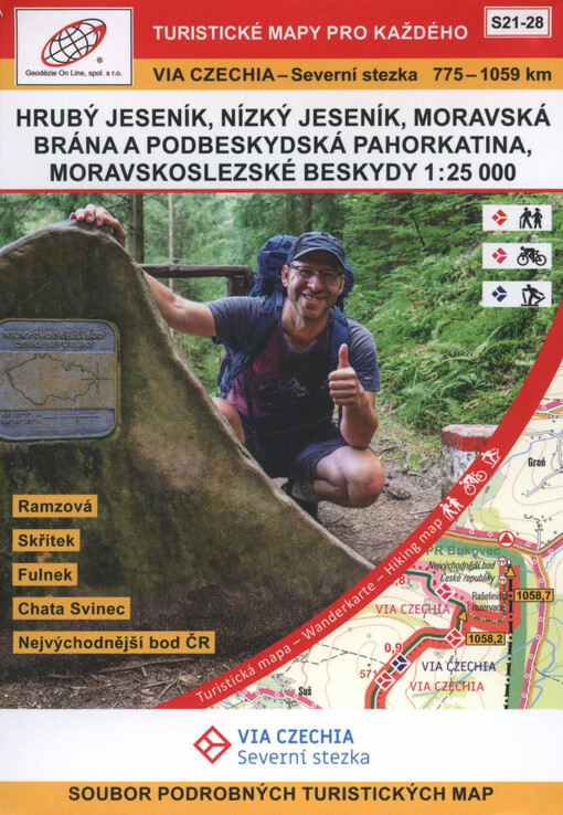 Via Czechia - Severní stezka : 775-1059 km : soubor podrobných turistických map S21-28, Hrubý Jeseník, Nízký Jeseník, Moravská brána a Podbeskydská pahorkatina, Moravskoslezské Beskydy