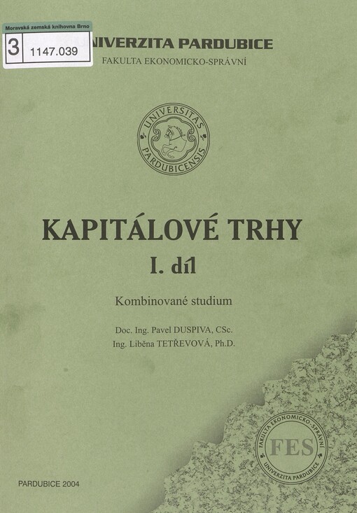 Kapitálové trhy :kombinované studium