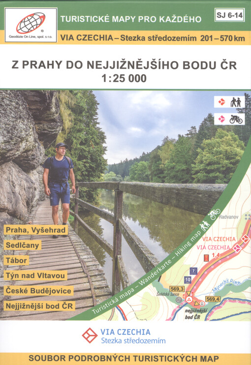 Via Czechia - Stezka středozemím : z Prahy do nejjižnějšího bodu ČR : 201-570 km : soubor podrobných turistických map. SJ 6-14, Dolní Povltaví, Střední Povltaví, Toulava, Údolí Lužnice, Českobudějovicko, Českokrumlovsko