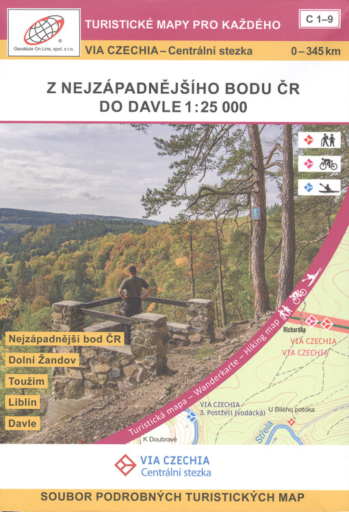 Via Czechia - Centrální stezka : z nejzápadnějšího bodu ČR do Davle : 0-345 km : soubor podrobných turistických map. C1-9, Smrčiny a Chebská pánev, Slavkovský les, Postřelí, Údolí Berounky