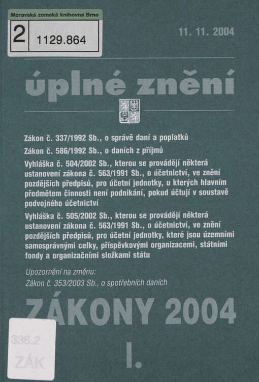 Zákony 2004.I/5 : aktualizace : 11.11.2004 : úplné znění