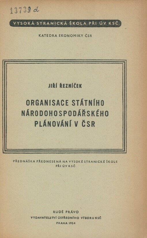 Organisace státního národohospodářského plánování v ČSR
