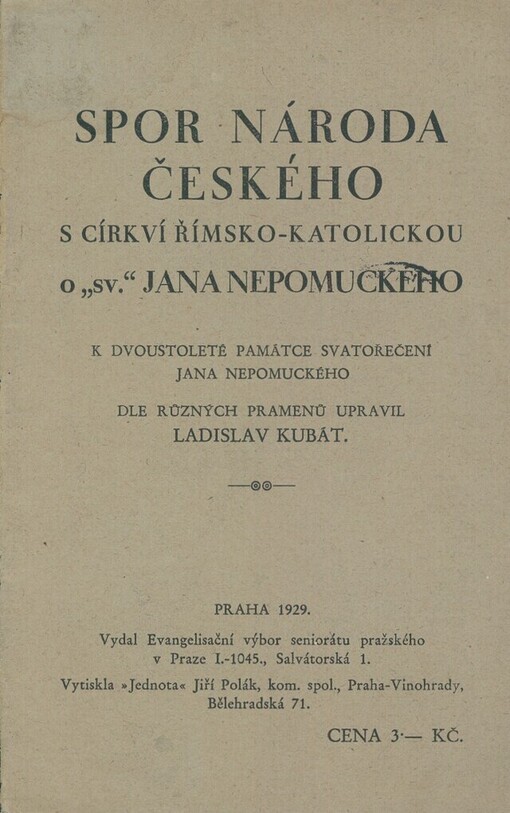 Spor národa českého s církví římsko-katolickou o 