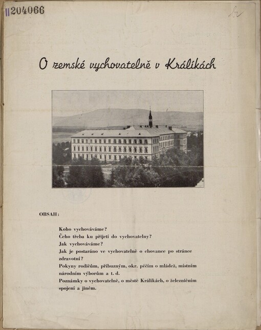 O zemské vychovatelně v Králíkách