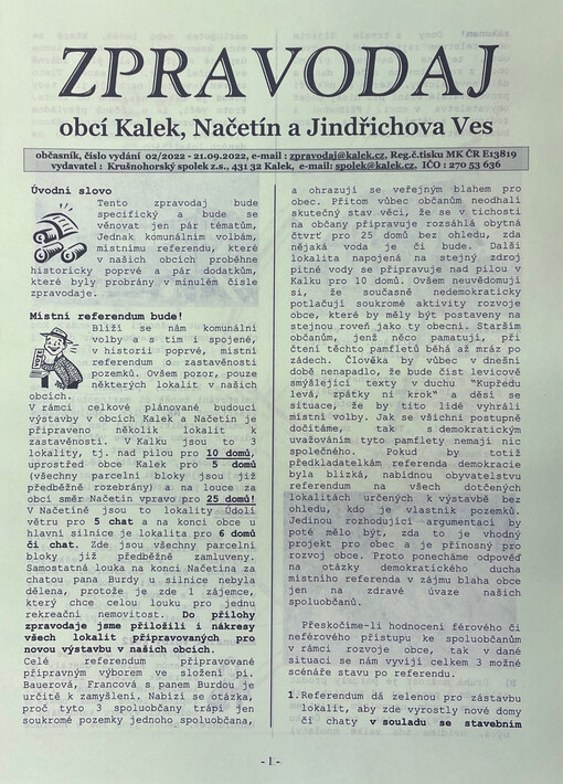Zpravodaj obcí Kalek, Načetín a Jindřichova Ves
