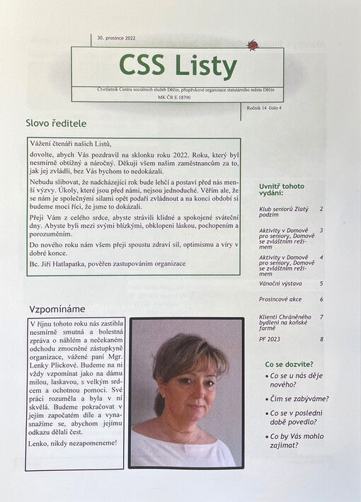 CSS listy : čtvrtletník Centra sociálních služeb, příspěvkové organizace Statutárního města Děčín