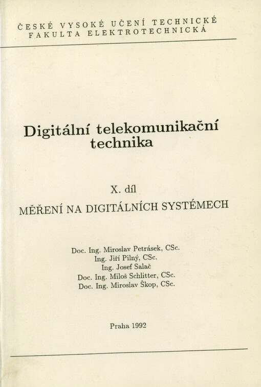 Digitální telekomunikační technika. Díl 10, Měření na digitálních systémech