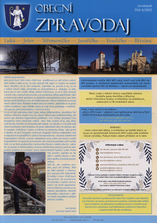 Obecní zpravodaj : Luká - Ješov - Střemeníčko - Javoříčko - Veselíčko - Březina