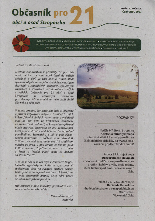 Občasník pro 21 obcí a osad Stropnicka