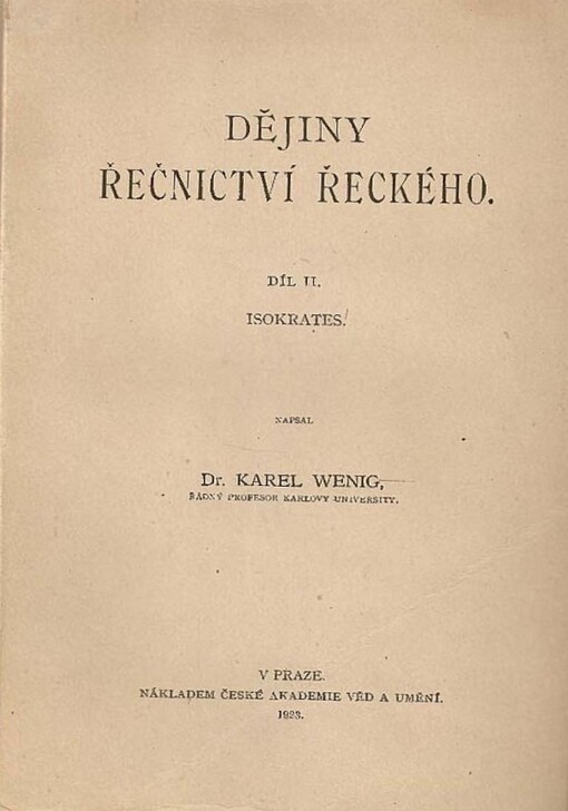 Dějiny řečnictví řeckého.Díl II,Isokrates