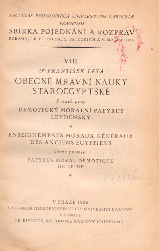 Obecné mravní nauky staroegyptské I.