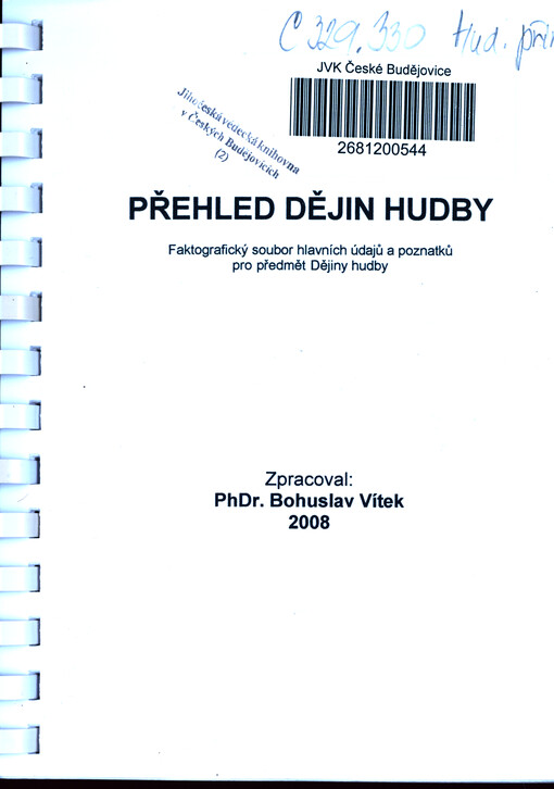 Přehled dějin hudby : faktografický soubor hlavních údajů a poznatků pro předmět Dějiny hudby