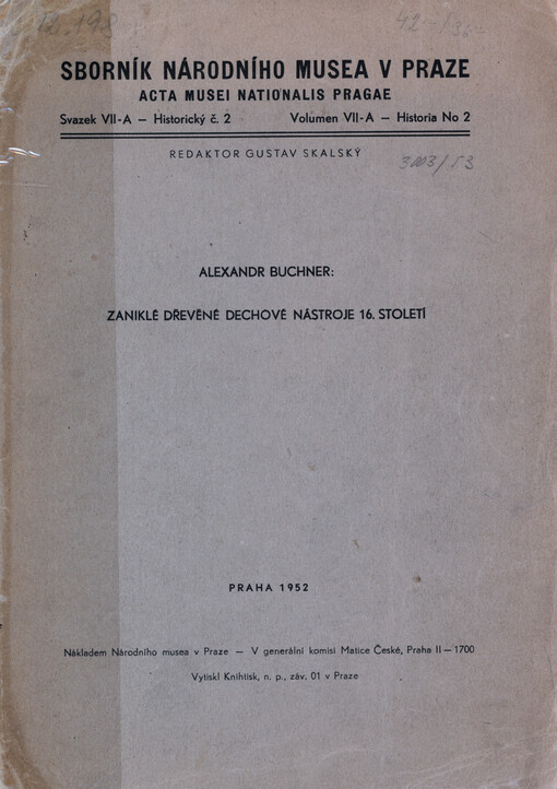 Zaniklé dřevěné dechové nástroje 16. století = Extinct wooden instruments of the 16th century = Isčeznuvšije iz upotreblenija derevjannyje duchovyje instrumenty XVI stoletija