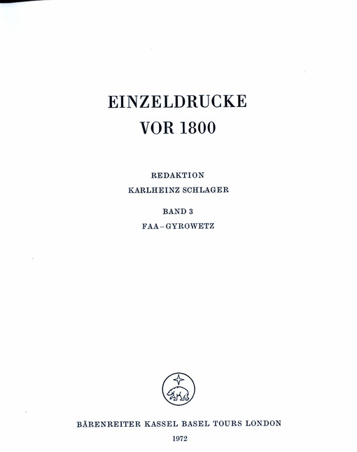 Einzeldrucke vor 1800. Band 3, Faa-Gyrowetz