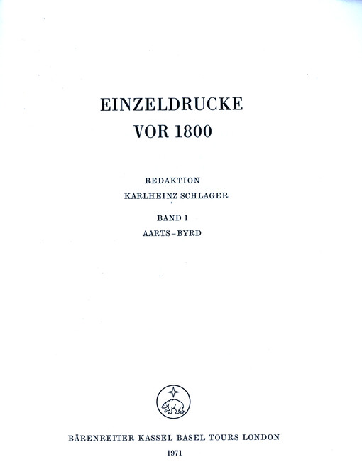 Einzeldrucke vor 1800. Band 1, Aarts-Byrd