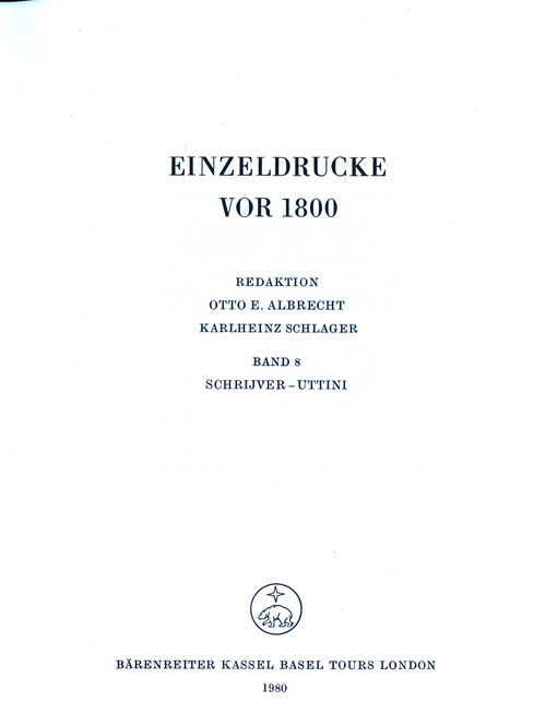 Einzeldrucke vor 1800. Band 8, Schrijver-Uttini