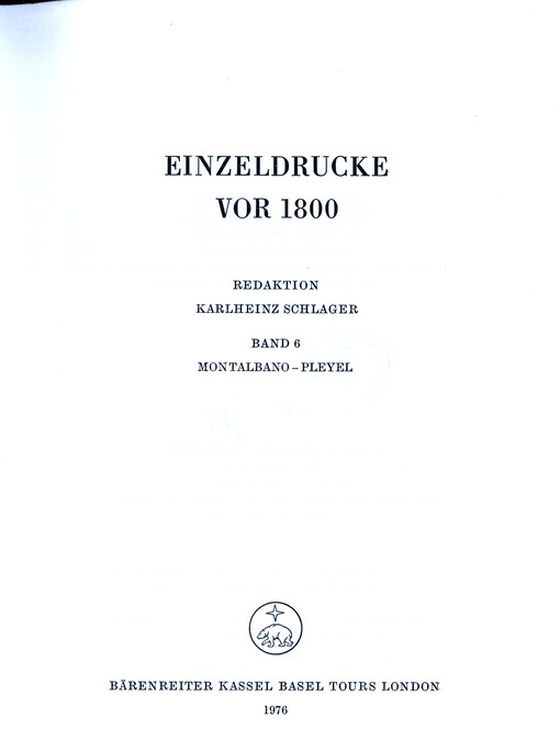Einzeldrucke vor 1800. Band 6, Montalbano-Pleyel