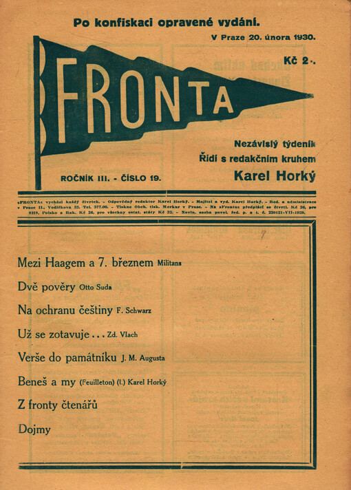  19 (20. února 1930) Po konfiskaci opravené vydání