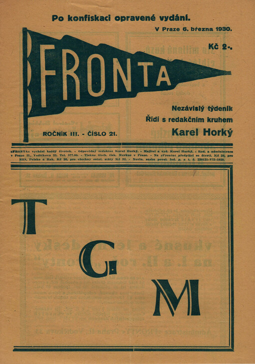 21 (6. března 1930) Po konfiskaci opravené vydání