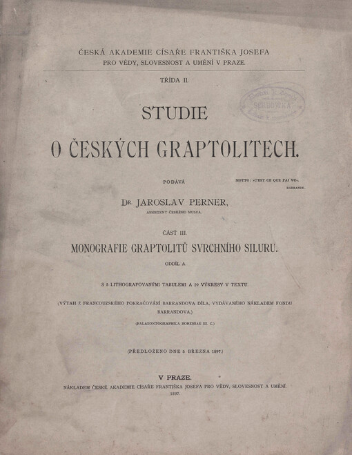 Studie o českých graptolitech. Čásť III., Monografie graptolitů svrchního siluru. Oddíl A