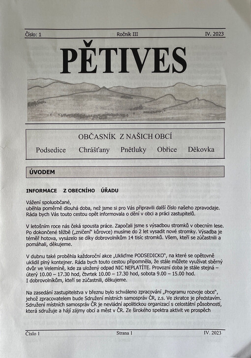 Pětives : občasník z našich obcí Podsedice, Chrášťany, Pnětluky, Obřice, Děkovka
