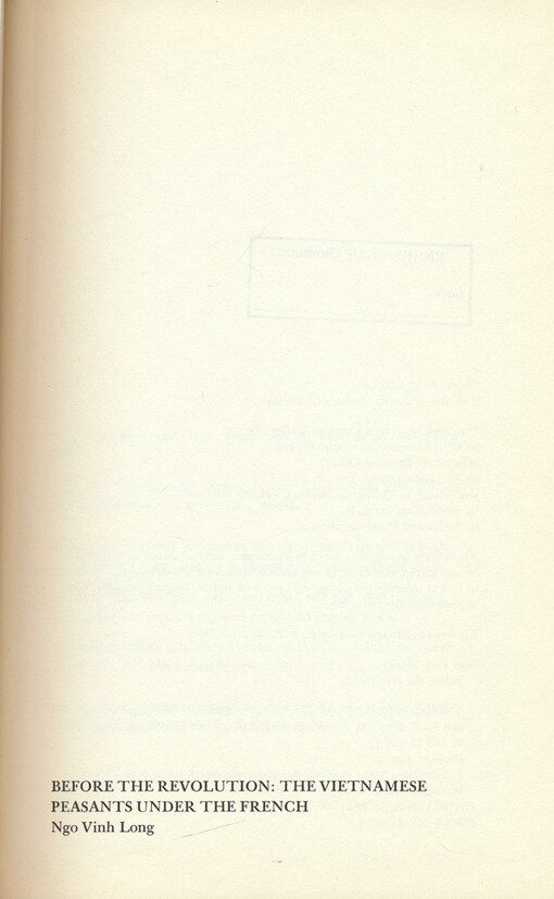 Before the revolution : the Vietnamese peasants under the French