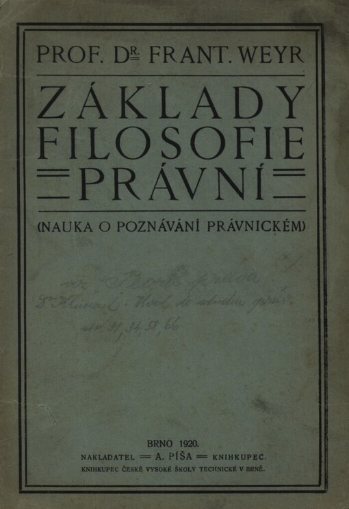 Základy filosofie právní :[nauka o poznávání právnickém]