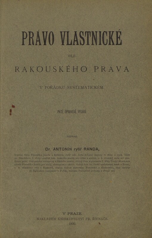 Právo vlastnické dle rakouského práva v pořádku systematickém