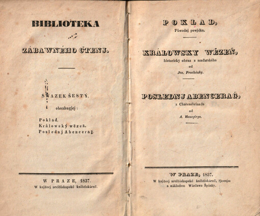 Poklad : půwodnj powjdka. Králowsky wězeň : historický obraz