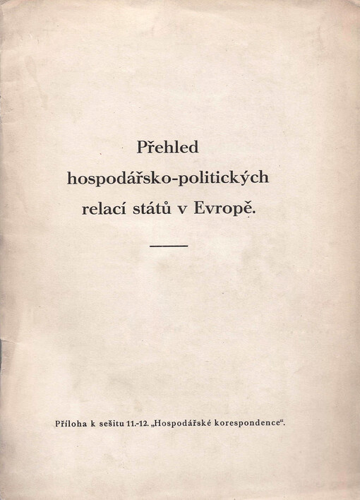 Přehled hospodářsko-politických relací států v Evropě