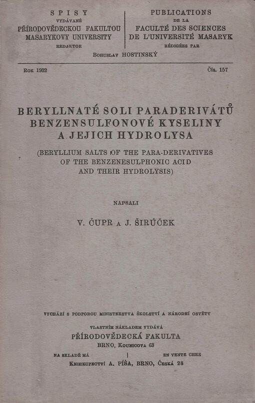 Beryllnaté soli paraderivátů benzensulfonové kyseliny a jejich hydrolysa = (Beryllium salts of the para-derivatives of the benzenesulphonic acid and their hydrolysis)