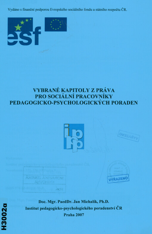 Vybrané kapitoly z práva pro sociální pracovníky pedagogicko-psychologických poraden
