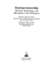 Entrepreneurship: Starting, Developing and Managing a New Enterprise