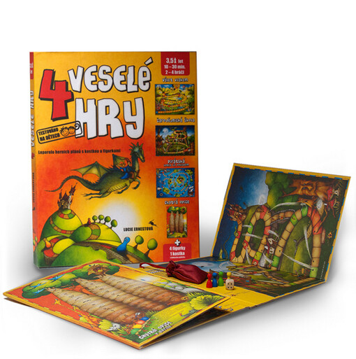 4 veselé hry stolníleporelo herních plánů s kostkou a figurkami