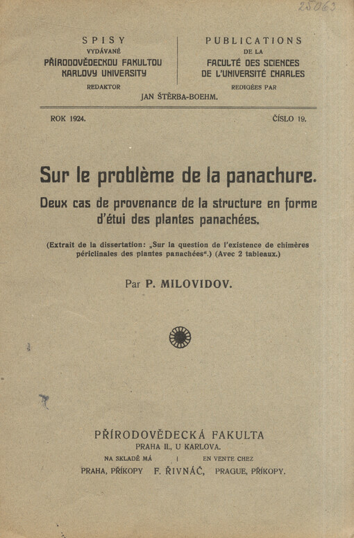 Sur le problème de la panachure : Deux cas de provenance de la structure en forme d'etui des plantes panachées ... : (Avec 2 tableaux)