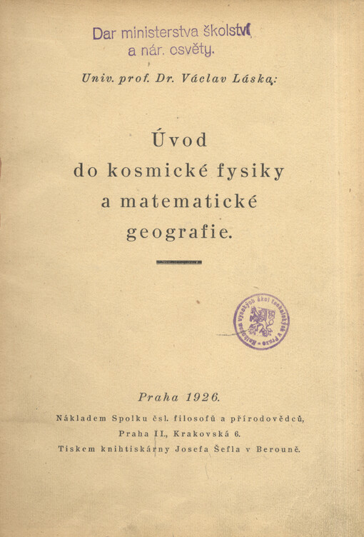 Úvod do kosmické fysiky a matematické geografie