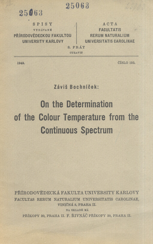 On the determination of the colour temperature from the continuous spectrum = Určení barevné teploty ze spojitého spektra