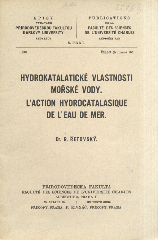 Hydrokatalatické vlastnosti mořské vody = L'action hydrocatalasique de l'eau de mer