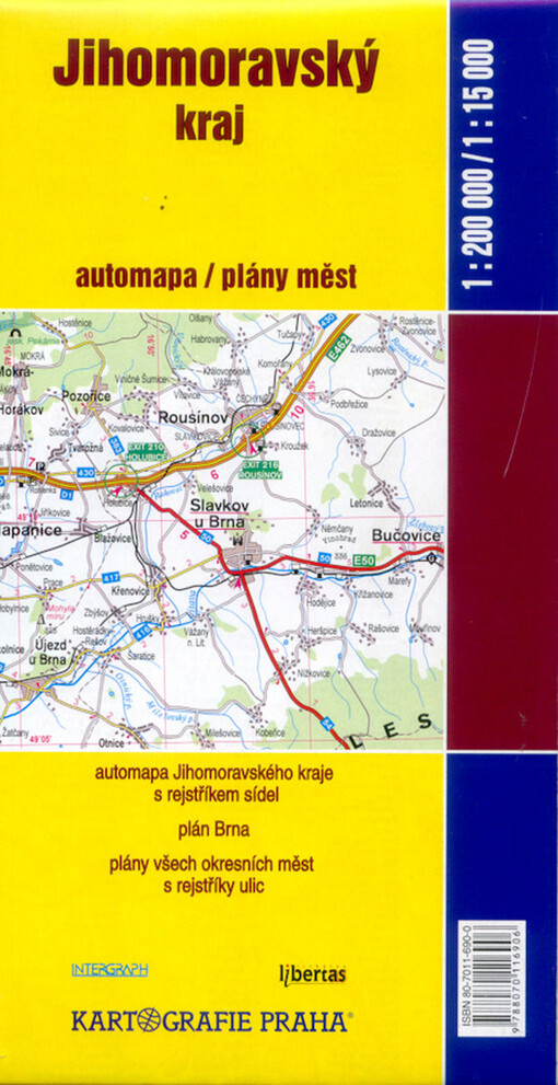 Jihomoravsky kraj, automapa, plany mest: Brno, Blansko, Breclav, Hodonin, Vyskov, Znojmo : 1:200 000, 1:15 000 (Czech Edition)
