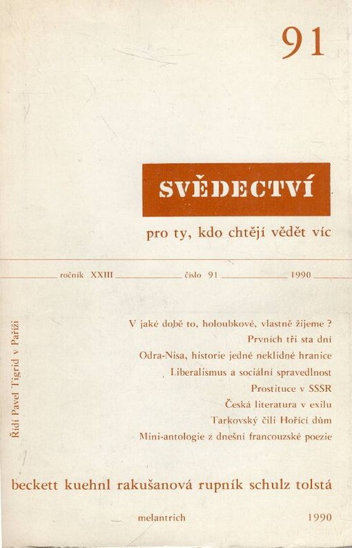 Svědectví, Revue pro politiku a kulturu, Ročník XXIII. číslo 91 