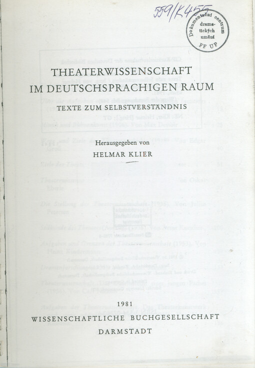 Theaterwissenschaft im deutschsprachigen Raum : Texte zum Selbstverständnis
