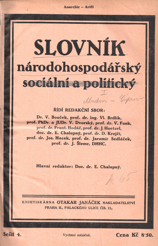 Slovník národohospodářský, sociální a politický