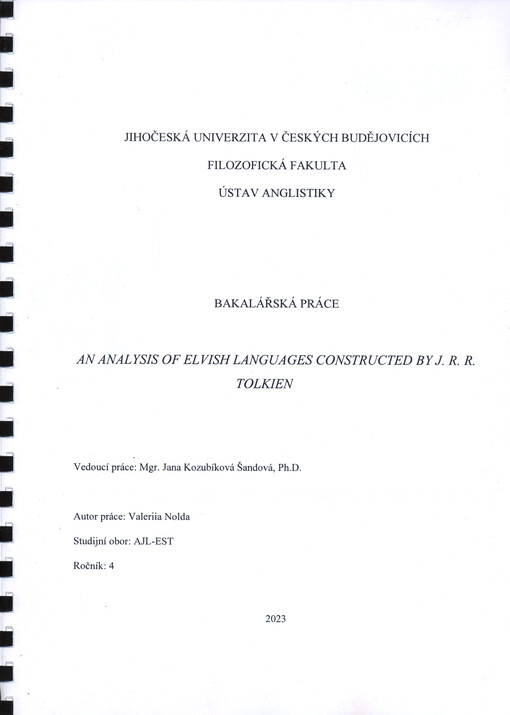 An analysis of elvish languages constructed by J.R.R. Tolkien : bakalářská práce